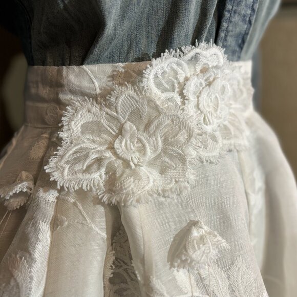 Zimmermann Postcard Appliqué 3D Flower Silk Linen Skirt Ivory RARE - Picture 5 of 8